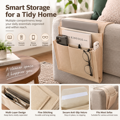 Bedside Caddy, 5 Pockets Felt Bedside Storage Organizer, Hanging Storage Organizer for Home Bedroom Living Room College Dorm Bed Water Bottles, Magazines, Phone, Glasses