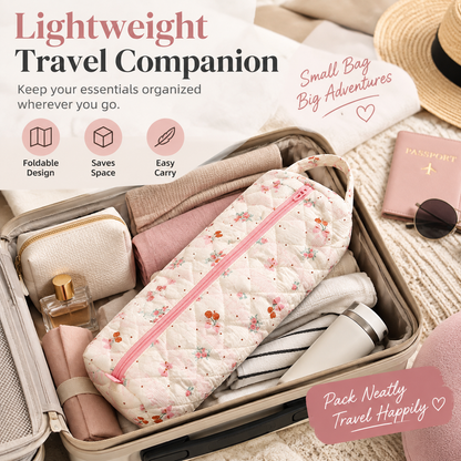 Quilted Multi‑Purpose Storage Bag, Portable Zipper Cosmetic Makeup Pouch with Handle