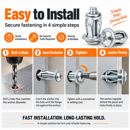 Heavy-Duty Carbon Steel Button Rivet Locking Nuts Set - Durable, Rustproof, Bolt-Compatible Industrial & Furniture Hardware for Panel Fixing, Sheet Metal Repair