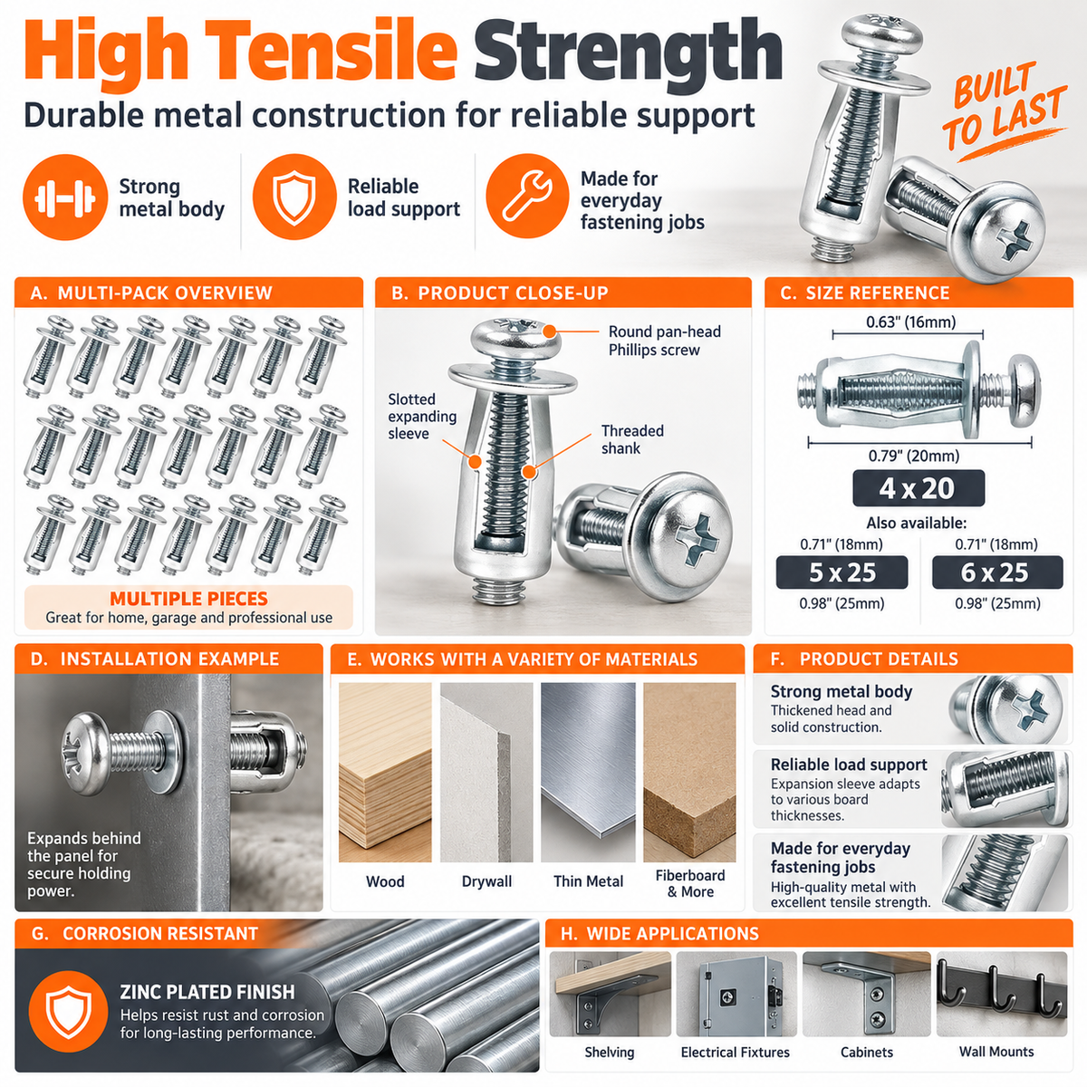 Heavy-Duty Carbon Steel Button Rivet Locking Nuts Set - Durable, Rustproof, Bolt-Compatible Industrial & Furniture Hardware for Panel Fixing, Sheet Metal Repair