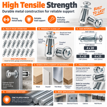 Heavy-Duty Carbon Steel Button Rivet Locking Nuts Set - Durable, Rustproof, Bolt-Compatible Industrial & Furniture Hardware for Panel Fixing, Sheet Metal Repair