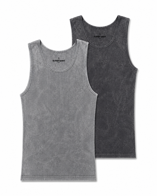 Premium Ultra-Soft Cotton Acid Wash Fitted Tank 2 Pack