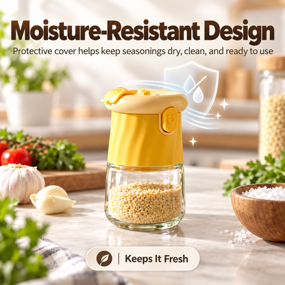 2-in-1 Quantitative Glass Salt Shaker, Press Control Dual Mode Seasoning Dispenser, Sprinkle & Pour Dual Purpose Spice Container for Salt, Sugar, Pepper and Granular Seasonings, Kitchen Seasoning Storage Jar