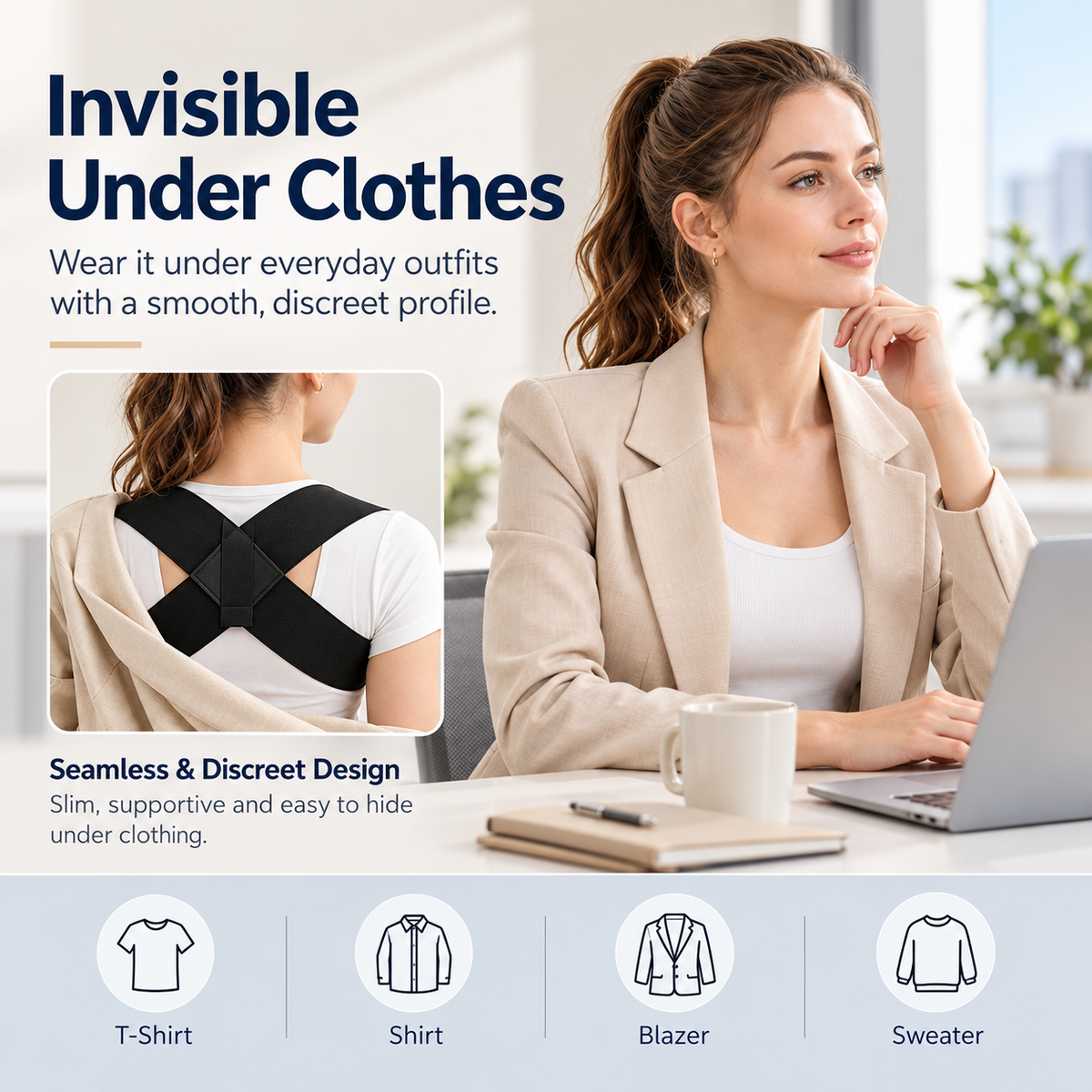 Shoulder Straps - Posture Support Straps for Men & Women – Elastic Back Support, Straight Back Support, Use at Home or in Office (S-XXL)