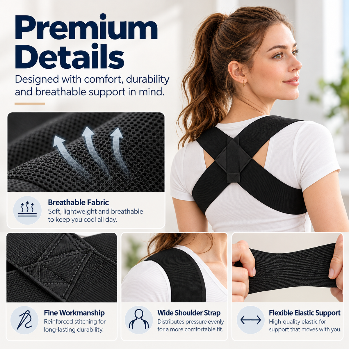 Shoulder Straps - Posture Support Straps for Men & Women – Elastic Back Support, Straight Back Support, Use at Home or in Office (S-XXL)