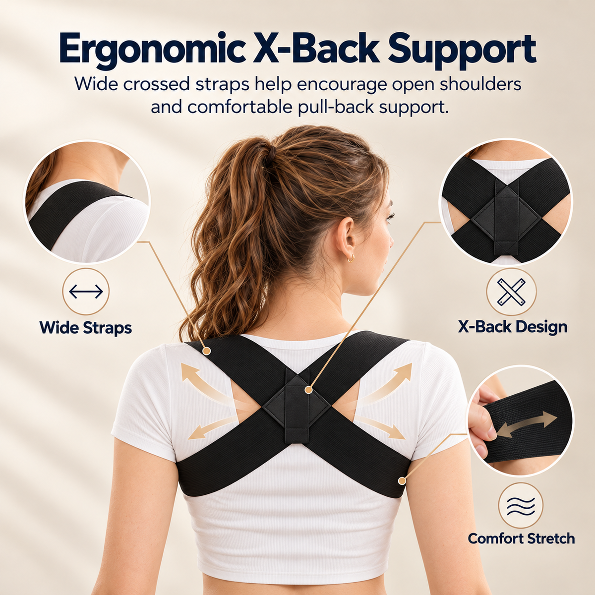 Shoulder Straps - Posture Support Straps for Men & Women – Elastic Back Support, Straight Back Support, Use at Home or in Office (S-XXL)