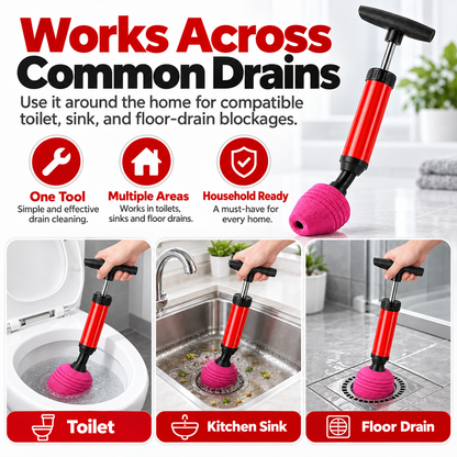 Rubber Toilet Clog Remover Plunger, 1-Piece Tool with Durable Handle, Compact Drain Cleaner for Kitchens & Bathrooms