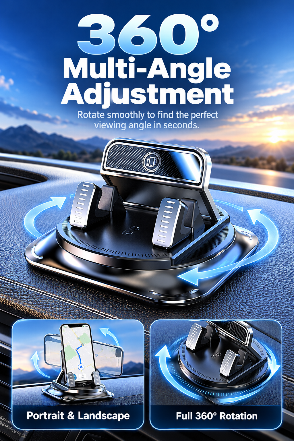 360° Rotating Car Phone Holder with Strong Suction Cup for iPhone & Android