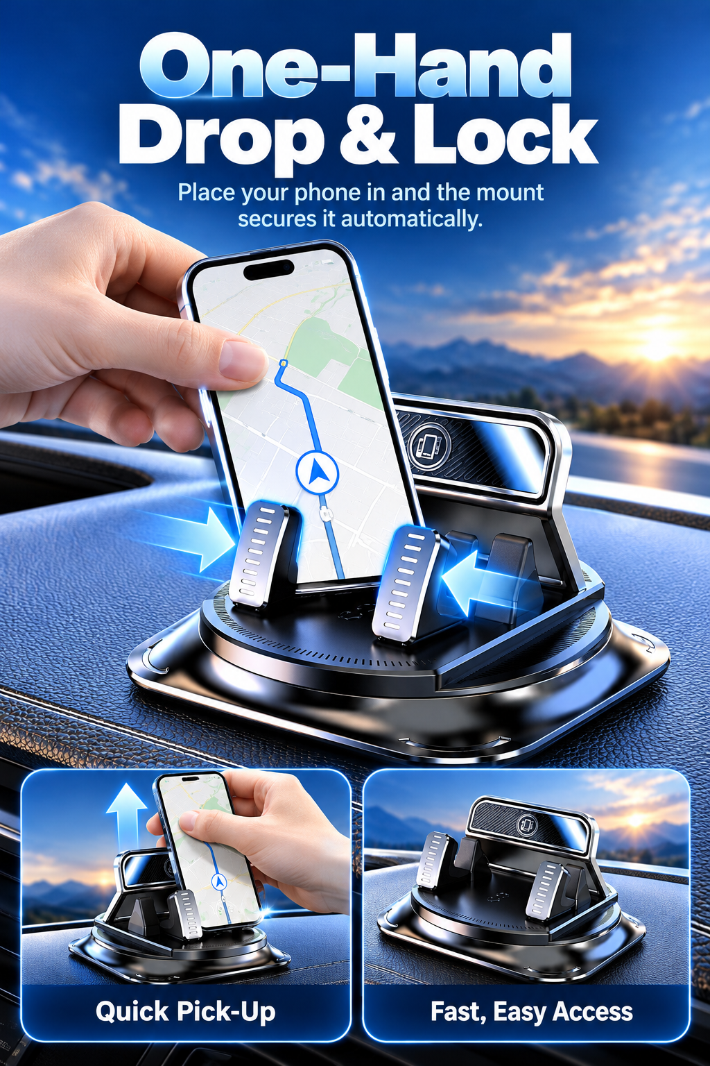 360° Rotating Car Phone Holder with Strong Suction Cup for iPhone & Android