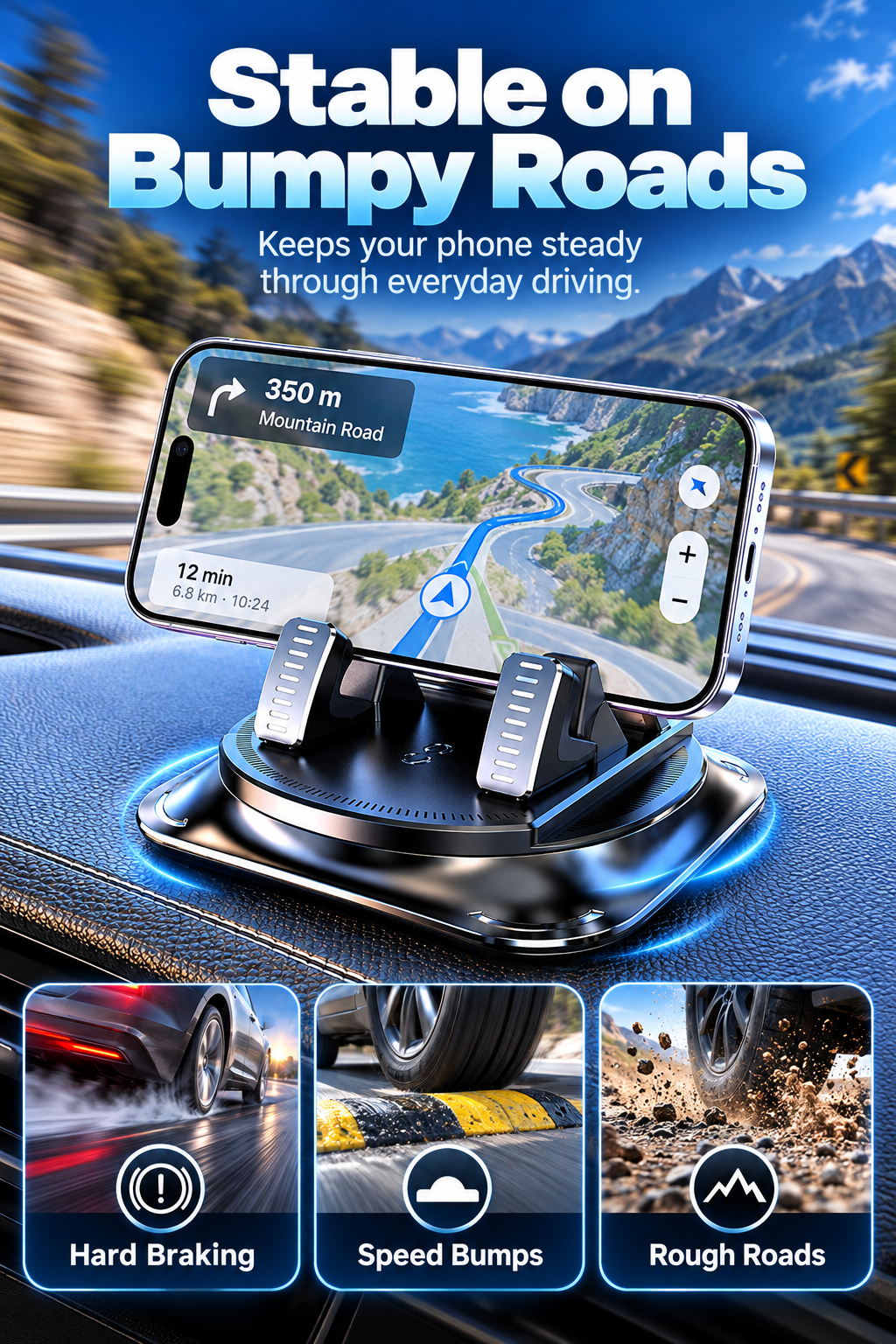 360° Rotating Car Phone Holder with Strong Suction Cup for iPhone & Android