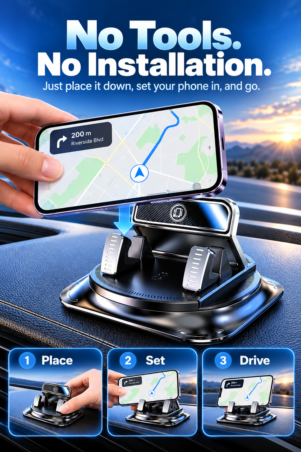 360° Rotating Car Phone Holder with Strong Suction Cup for iPhone & Android