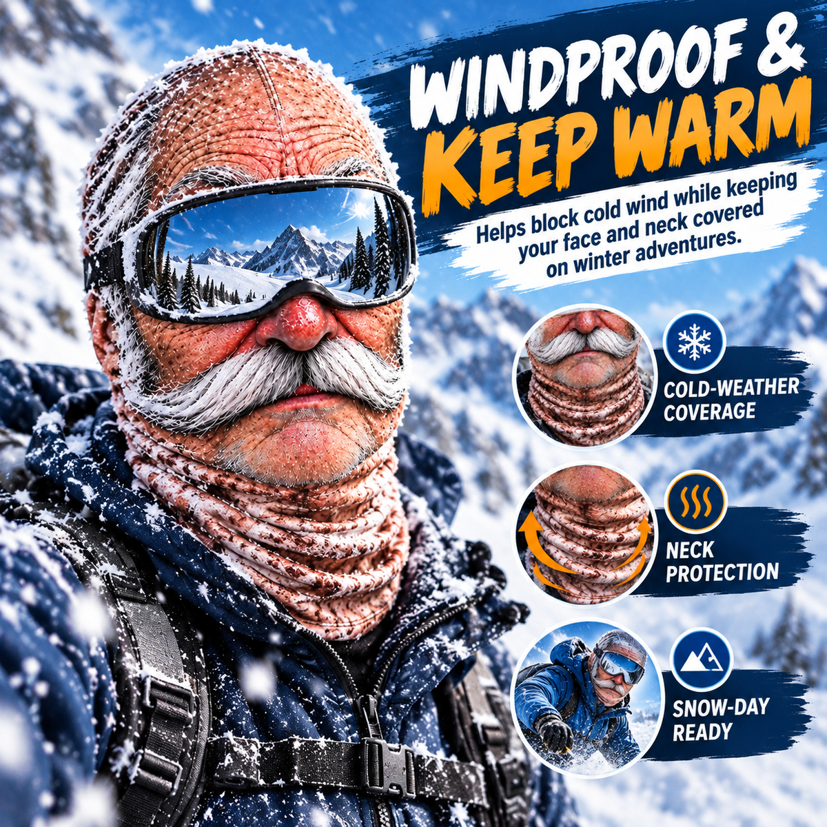 Old Man Ski Winter Face Mask 3D Funny Realistic Face Balaclava Party Gear