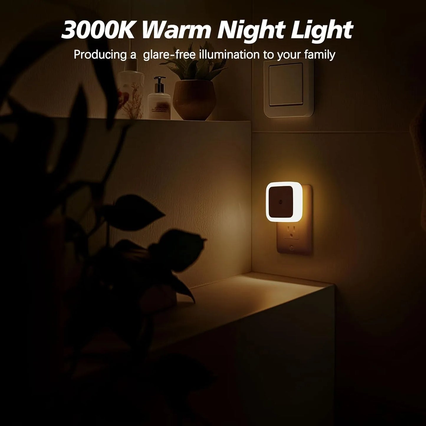 1 Set 6pcs Night Light, Night Lights Plug into Wall , Nightlight Plug in Night Lights, Dusk to Dawn Night Lamp Led Night Light for Bedroom, Bathroom, Hallway Warm White