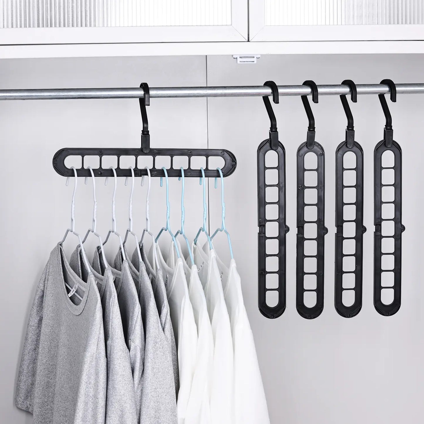 Heavy-Duty Foldable Plastic Pants Hangers with 9 Holes, Adjustable & Non-Slip - 5-Pack