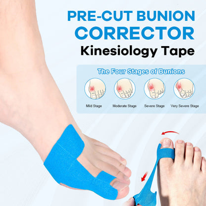 Cut Bunion Corrector Kinesiology Tape– Elastic, Breathable & Hypoallergenic Latex-Free Toe Support Strips