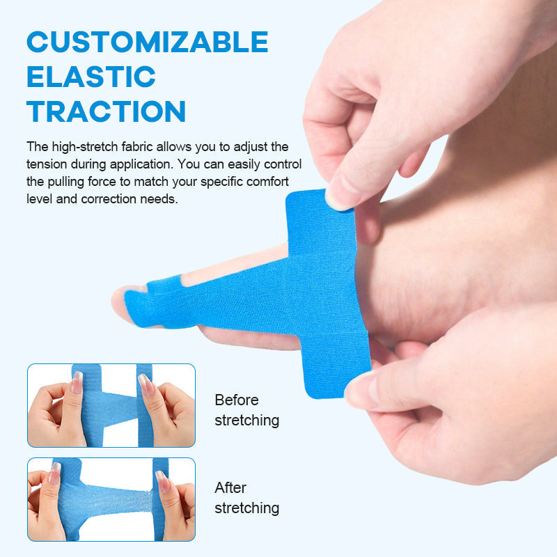 Cut Bunion Corrector Kinesiology Tape– Elastic, Breathable & Hypoallergenic Latex-Free Toe Support Strips