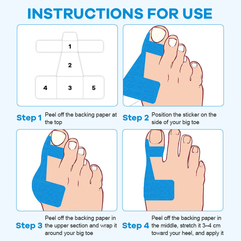 Cut Bunion Corrector Kinesiology Tape– Elastic, Breathable & Hypoallergenic Latex-Free Toe Support Strips