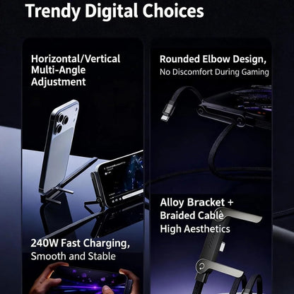 Invisible Stand Type-C Charger Cable - 240W Super Fast Charging 2-in-1 Electronic Cord with Cellphone Holder
