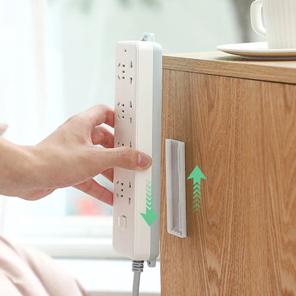 Adhesive Punch-Free Socket Holder, Self Adhesive Desktop Socket Fixer, Power Strip Holder Wall Mount with Cable Organizer Clips