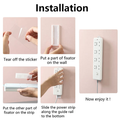Adhesive Punch-Free Socket Holder, Self Adhesive Desktop Socket Fixer, Power Strip Holder Wall Mount with Cable Organizer Clips