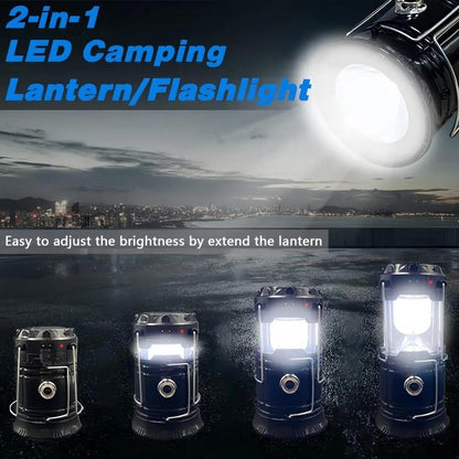 Solar Camping Lantern  - Rechargeable LED Lights, Magnetic Base & Foldable Hanging Hook