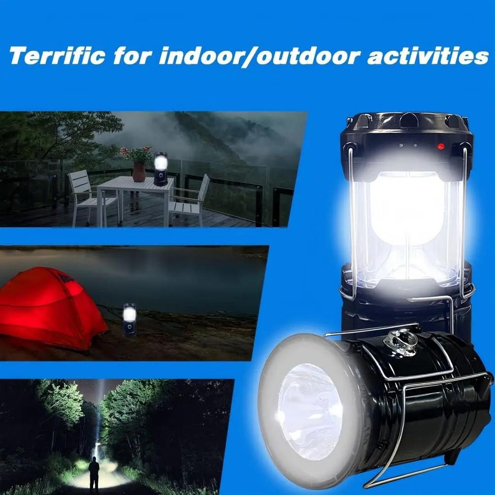 Solar Camping Lantern  - Rechargeable LED Lights, Magnetic Base & Foldable Hanging Hook
