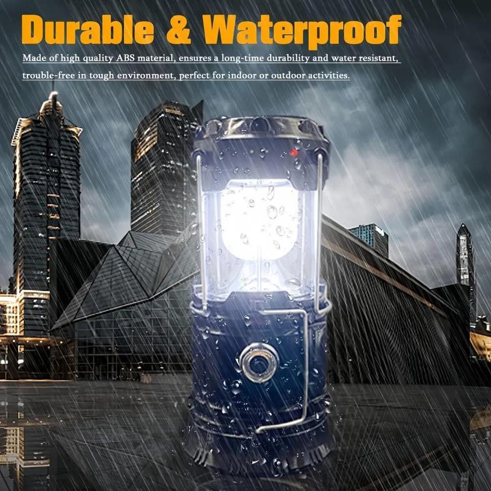 Solar Camping Lantern  - Rechargeable LED Lights, Magnetic Base & Foldable Hanging Hook