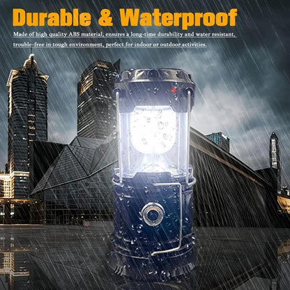 Solar Camping Lantern  - Rechargeable LED Lights, Magnetic Base & Foldable Hanging Hook