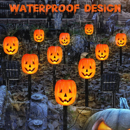 2026 New 5-in-1 Solar Halloween Pumpkin Pathway Lights, Waterproof Outdoor Jack-O’-Lantern Stake Lights for Yard, Lawn and Garden Decor