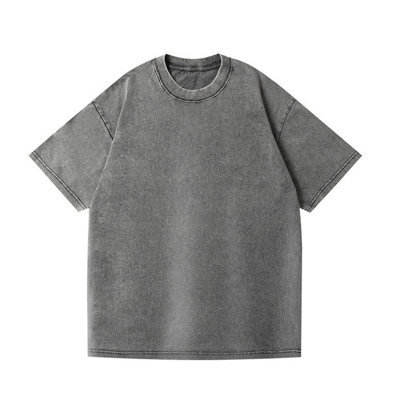 Distressed Washed Cotton 4-Pack Tees Breathable Sports Couples Plain Short Sleeve Black Cream