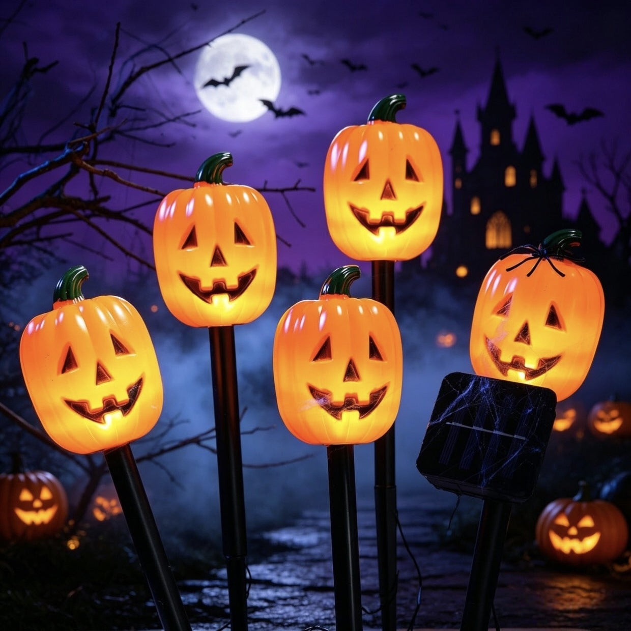 2026 New 5-in-1 Solar Halloween Pumpkin Pathway Lights, Waterproof Outdoor Jack-O’-Lantern Stake Lights for Yard, Lawn and Garden Decor