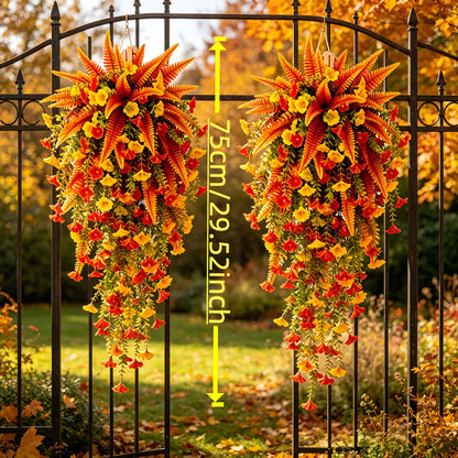 UV-resistant artificial Boston fern plant, realistic large outdoor hanging autumn faux plant, lifelike autumn fern for fall porch decor