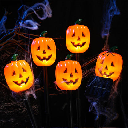 2026 New 5-in-1 Solar Halloween Pumpkin Pathway Lights, Waterproof Outdoor Jack-O’-Lantern Stake Lights for Yard, Lawn and Garden Decor