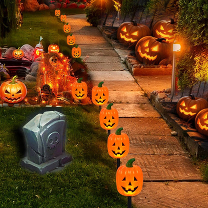 2026 New 5-in-1 Solar Halloween Pumpkin Pathway Lights, Waterproof Outdoor Jack-O’-Lantern Stake Lights for Yard, Lawn and Garden Decor