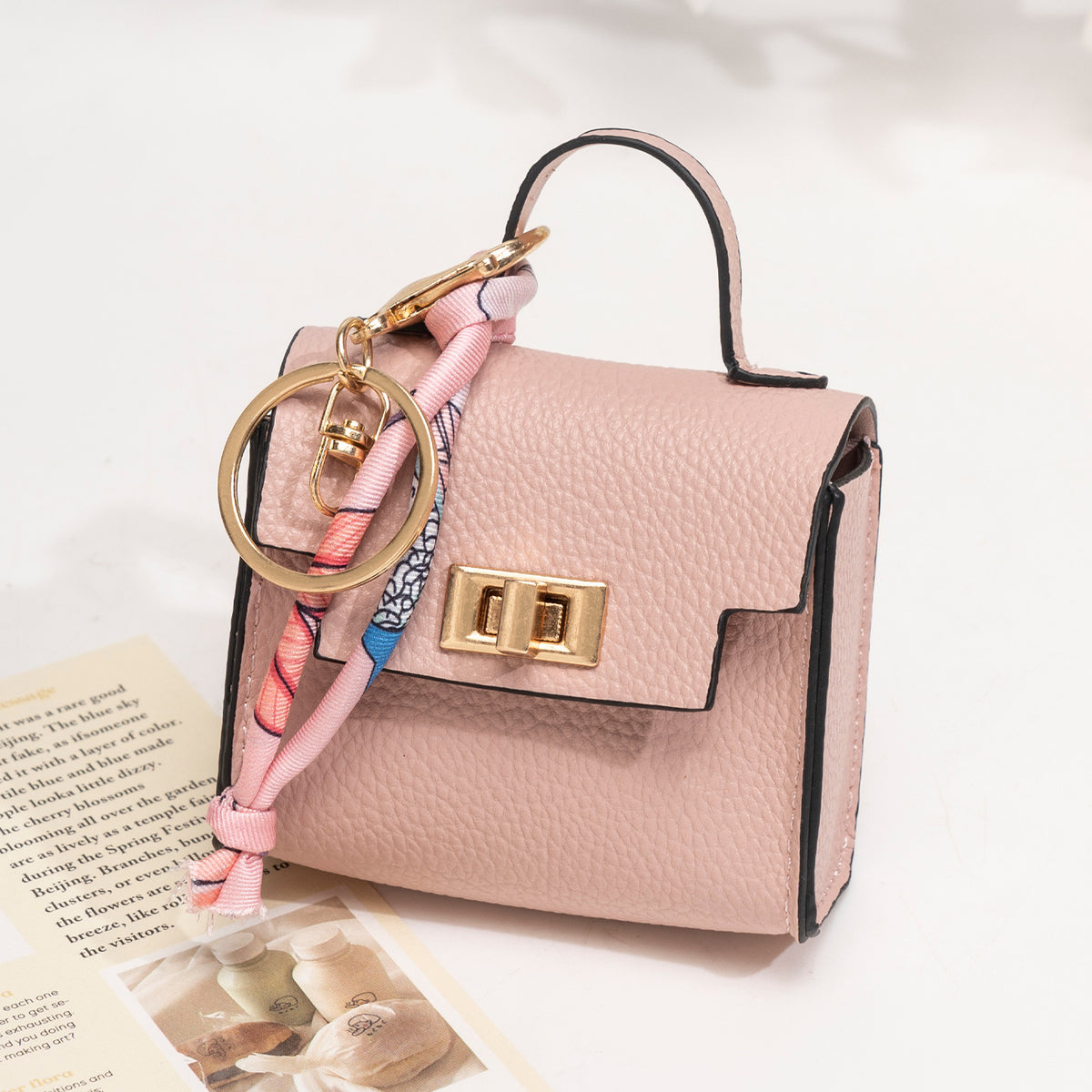 Mini Square Bag Pendant Keychain - High Quality Leather with Colorful Strap, Cute Car Keychain & Bag Charm Accessory