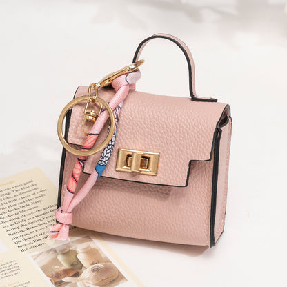 Mini Square Bag Pendant Keychain - High Quality Leather with Colorful Strap, Cute Car Keychain & Bag Charm Accessory