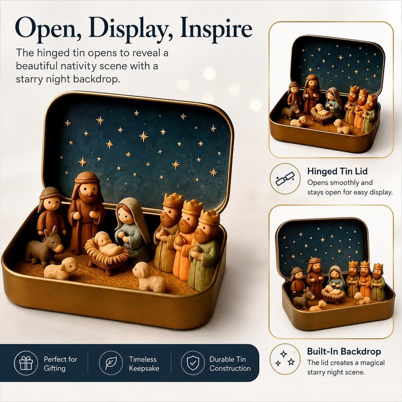 Religious Pocket-Size Mini Nativity Scene Set with Storage Box, Hand-Painted Plastic Figurines