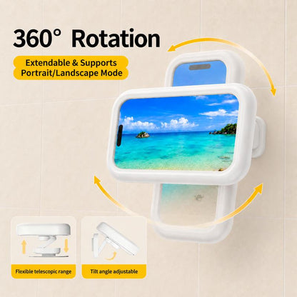 Waterproof Shower Phone Holder for Bathrooms, 360° Smooth Rotation, Anti-Fog Case, Responsive Full HD Touchscreen