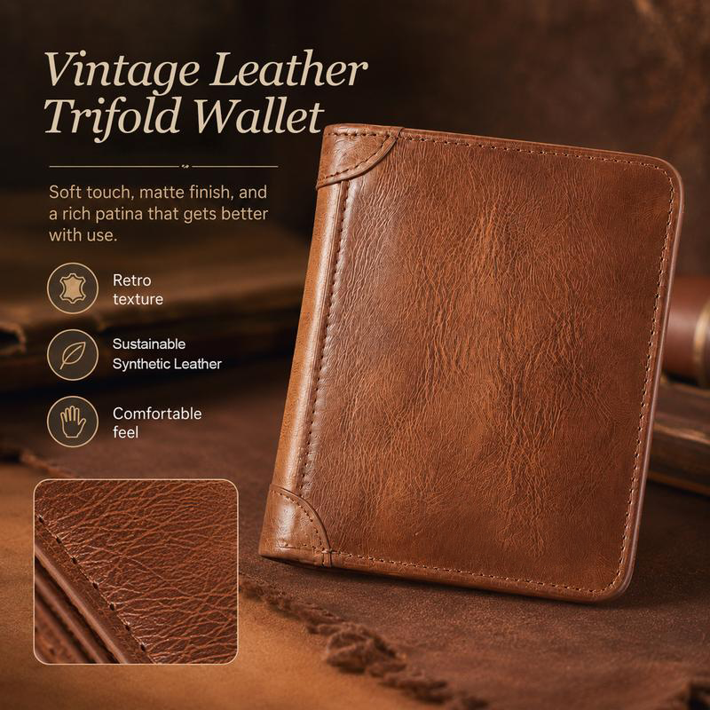 Large-Capacity Trifold Wallet for Men, RFID Blocking PU Leather Wallet with Multiple Card Slots