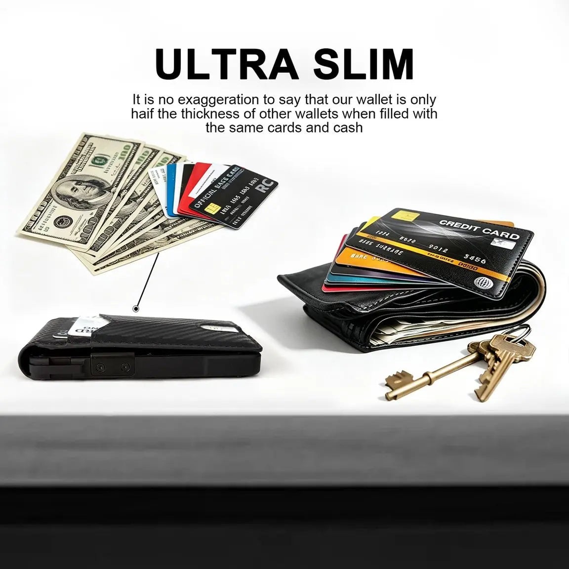 Men's RFID Minimalist Bifold Wallet - 1 ID Window, Pop‑Up Card Holder, Money Clip