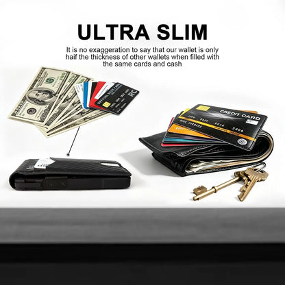 Men's RFID Minimalist Bifold Wallet - 1 ID Window, Pop‑Up Card Holder, Money Clip