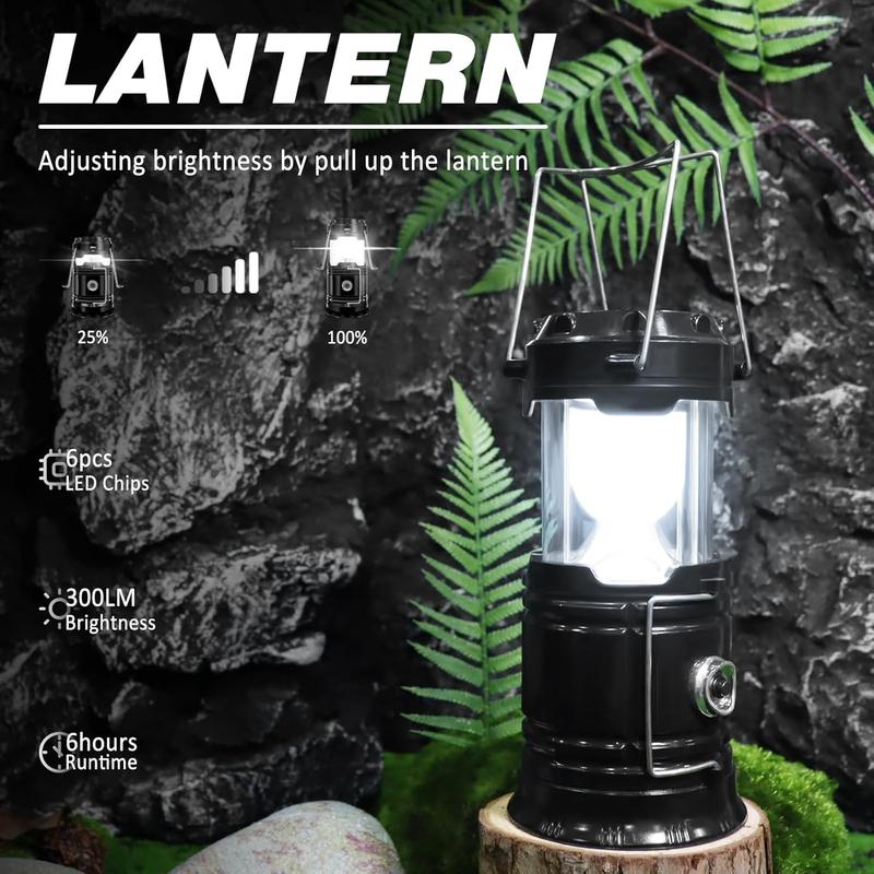 Solar Camping Lantern  - Rechargeable LED Lights, Magnetic Base & Foldable Hanging Hook