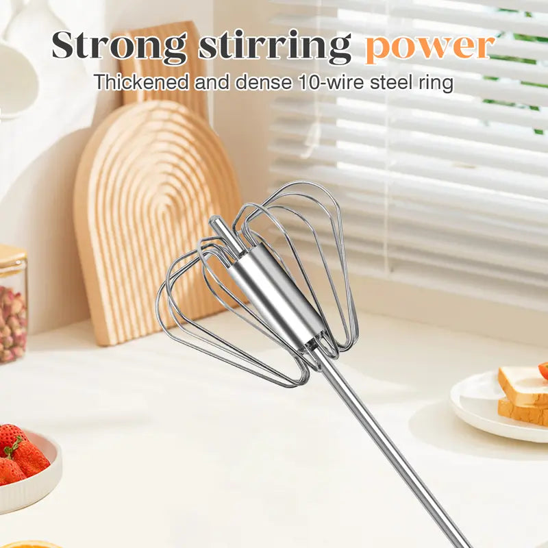 Stainless Steel Hand-Push Rotary Whisk – Effortless Mixing in Seconds!