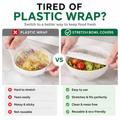 Disposable Stretch Food Covers for Bowls & Plates, Elastic Bowl Covers, Plastic Wrap Alternative for Leftovers
