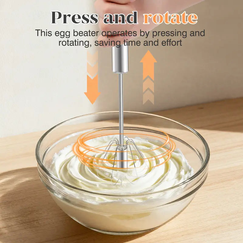 Stainless Steel Hand-Push Rotary Whisk – Effortless Mixing in Seconds!