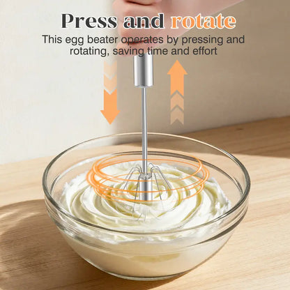 Stainless Steel Hand-Push Rotary Whisk – Effortless Mixing in Seconds!