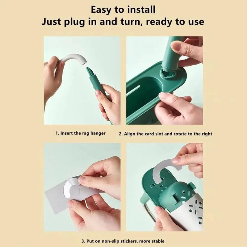 PP Thick Sink Organizer, Retractable Telescopic Adjustable Kitchen Storage Caddy with Cloth Hanging Rod & Hollow Drainage Side Boards