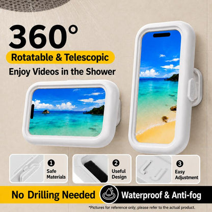 Waterproof Shower Phone Holder for Bathrooms, 360° Smooth Rotation, Anti-Fog Case, Responsive Full HD Touchscreen