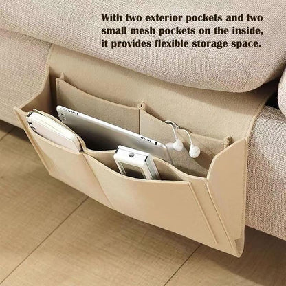 Bedside Caddy, 5 Pockets Felt Bedside Storage Organizer, Hanging Storage Organizer for Home Bedroom Living Room College Dorm Bed Water Bottles, Magazines, Phone, Glasses