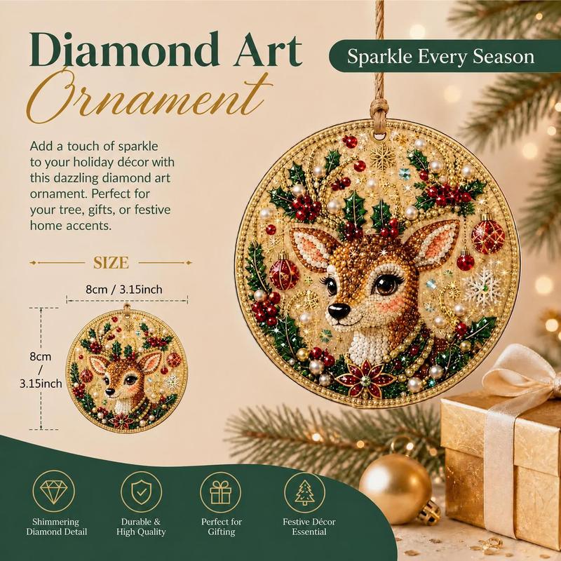 Christmas DIY Diamond Painting Ornaments Kit, Xmas Tree Hanging Pendant, Handmade Craft Decoration Gift for Holiday Home Party